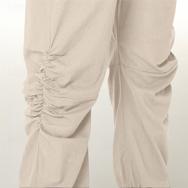 Men's Linen Pants Trousers Summer Pants Pleats Plain Comfort Breathable Full Length Casual Daily Holiday Fashion Basic White Blue3
