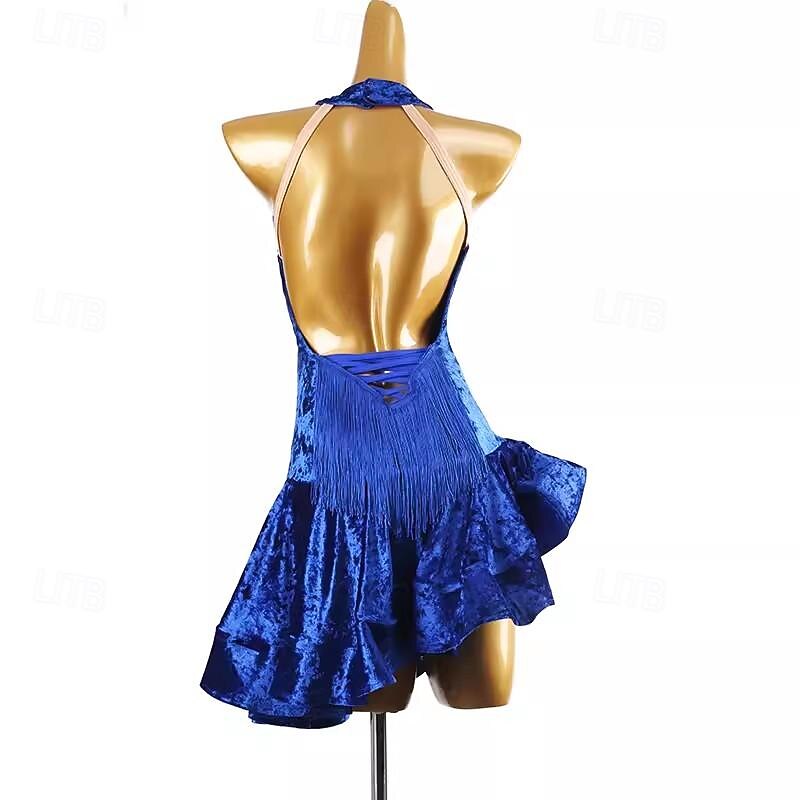 Latin Dance Dress Tassel Pure Color Splicing Women's Performance Training Sleeveless Velvet2