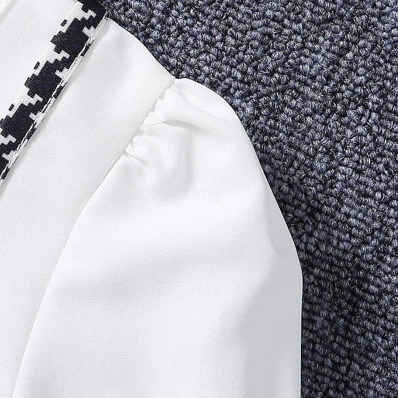 2 Pieces Kids Girls' Plaid Pants Suit Set Long Sleeve Fashion Casual 7-13 Years Fall White4