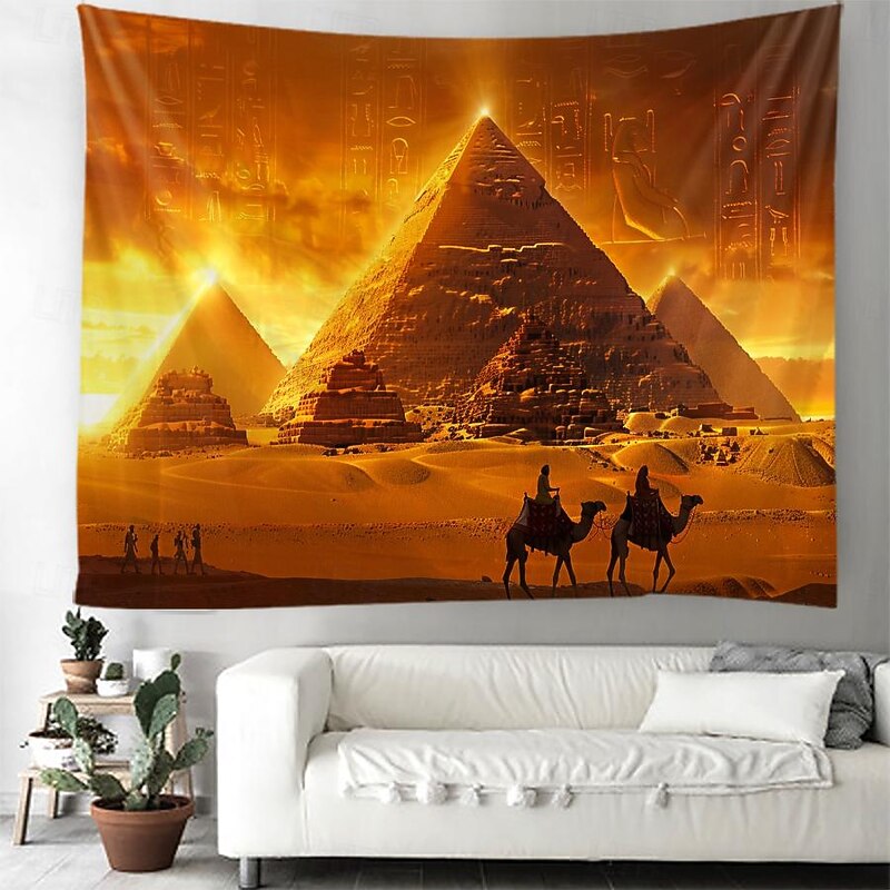 Egyptian Pyramid Desert Hanging Tapestry Wall Art Large Tapestry Mural Decor Photograph Backdrop Blanket Curtain Home Bedroom Living Room Decoration Camels3