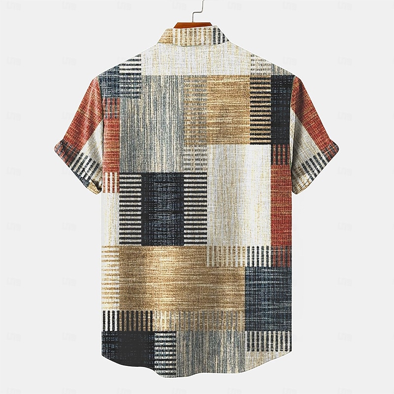 Men's Shirt Linen Shirt Retro Shirts Vintage Shirt Ethnic Shirt Plaid Checkered Outdoor Home Blue khaki Gray Short Sleeve Turndown Summer Clothing Apparel2