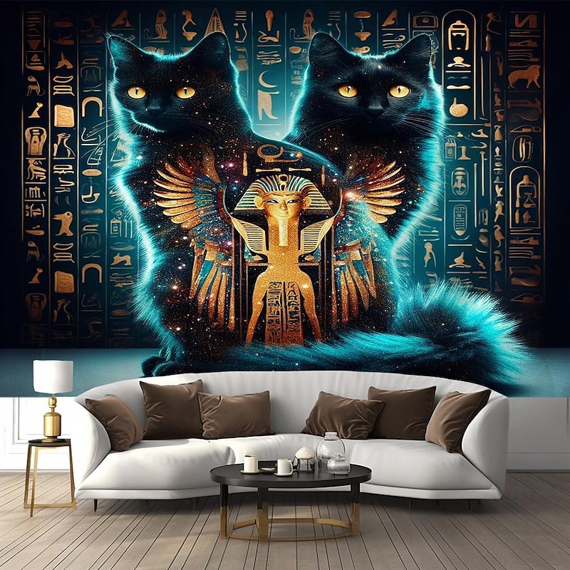 Ancient Egyptian Hanging Tapestry Wall Art Large Tapestry Mural Decor Photograph Backdrop Blanket Curtain Home Bedroom Living Room Decoration Cat God Godness
