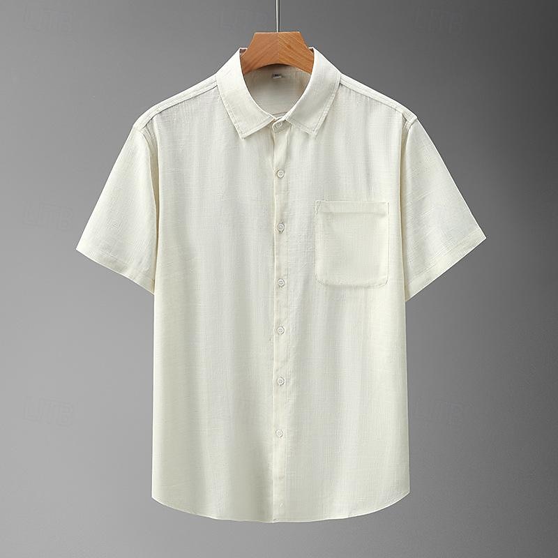 Men's Shirt Linen Shirt Casual Shirt Button Up Shirt Cotton Shirt Plain Vacation Street White Light Grey Dark Gray Beige Short Sleeve Turndown Summer Clothing Apparel Button-Down