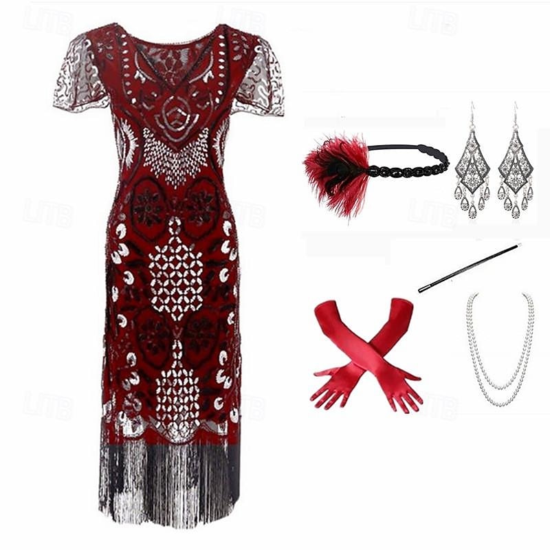 Retro Vintage Roaring 20s 1920s Flapper Dress Outfits Cocktail Dress The Great Gatsby Wedding Guest Sequins Tassel Fringe Fancy Dress Women's Christmas Carnival Masquerade Party / Evening Masquerade4