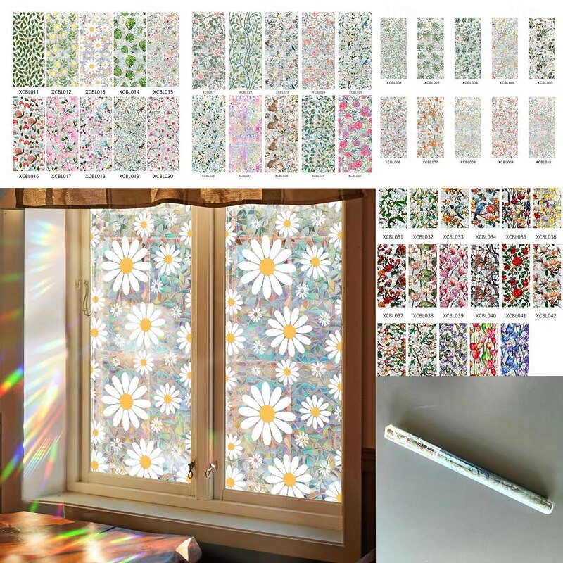 Stained Glass Window Slim Patch PVC Double sided Colored Plant and Flower Removable Window Patch3