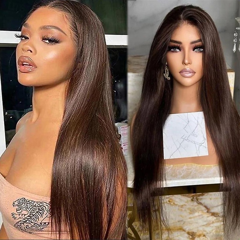 Remy Human Hair 13x4 Lace Front Wig Free Part Brazilian Hair Silky Straight Auburn Wig 130% 150% Density with Baby Hair Natural Hairline 100% Virgin Pre-Plucked For Women Long Human Hair Lace Wig2