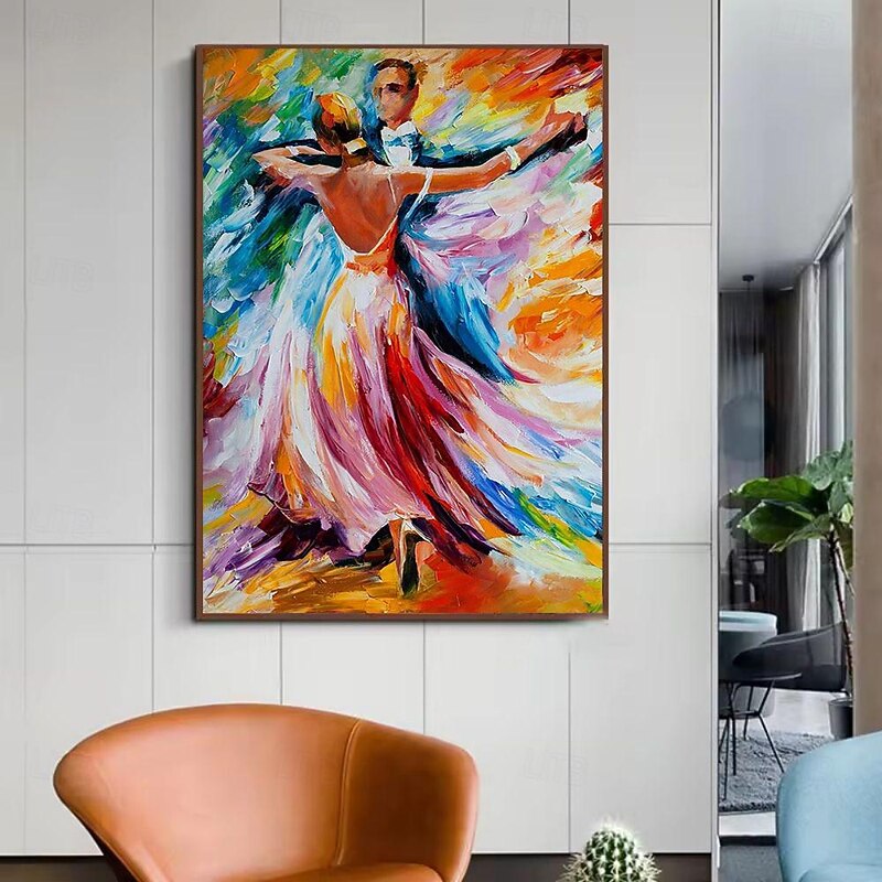 Handmade Oil Painting Canvas Wall Art Decoration Brilliant Colours Figure Abstract Tango Dance for Home Decor Rolled Frameless Unstretched Painting3