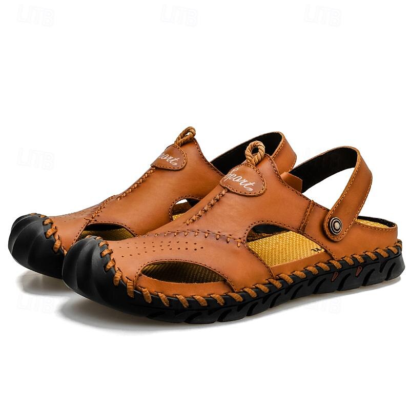 Men's Brown Faux Leather Outdoor Sandals, Closed - Toe Fisherman Sandals with Non - Slip Sole for Summer Casual & Outdoor2