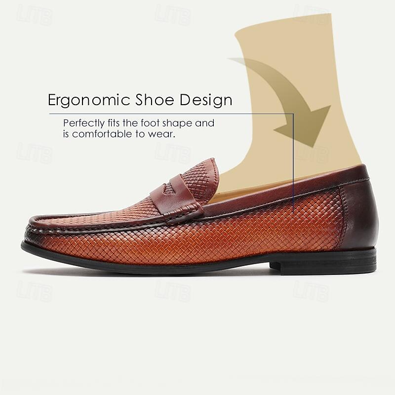 Men's Woven Burgundy Leather Loafers - Elegant Dress Shoes with Textured Finish and Premium Cowhide 8
