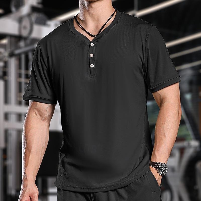 Men's Button T Shirt T Shirt Henley Shirt Tee Short Sleeve Henley Spring & Summer Plain Fashion Designer Basic Vacation Street Going out Apricot Black Green Top Tee for Men4