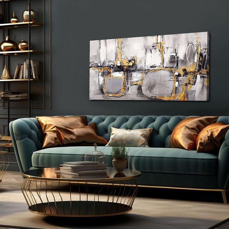 Handmade Oil Painting Canvas Wall Art Decoration Modern Abstract Texture Black White and Gold for Living Room Home Decor Rolled Frameless Unstretched Painting2