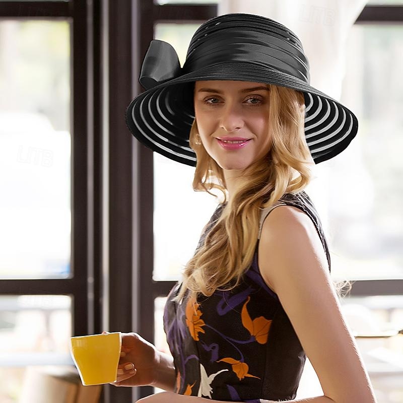 Hats Fiber Bucket Hat Floppy Hat Sun Hat Wedding Tea Party Elegant Wedding With Bowknot Headpiece Headwear3