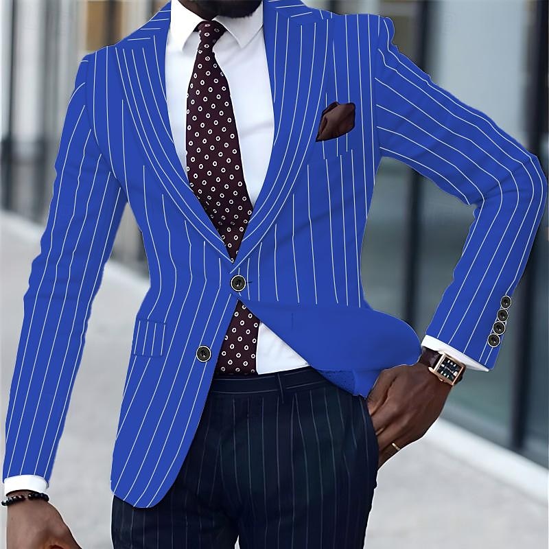 Men's Graduation Blazer Business Cocktail Party Wedding Party Fashion Casual Spring &  Fall Polyester Stripes Pocket Buttons Comfortable Single Breasted Blazer Black White Yellow Pink4