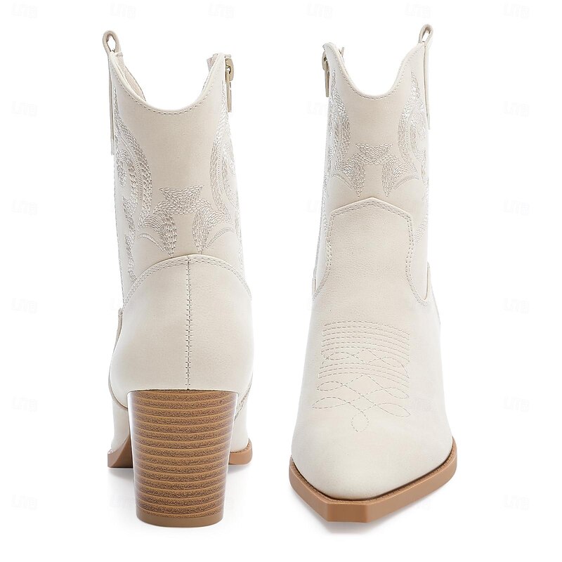 Women's Black Western Cowboy Boots with Embroidered Details, Chunky Block Heel, Stylish Country Rodeo and Music Festival Footwear4