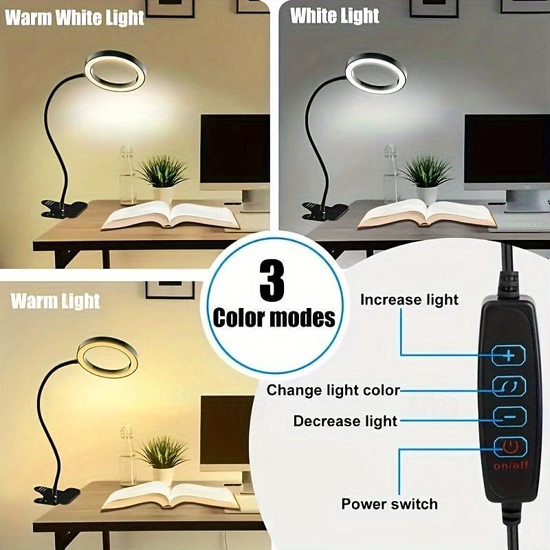 5X LEDMagnifying Desk Lamp with Clamp, USB Powered with Flexible Gooseneck & Clamp 3 Color Modes, 10 Brightness Levels, Hands-Free, Perfect for Diamond Painting, Reading, Crafting, Sewing, Soldering4