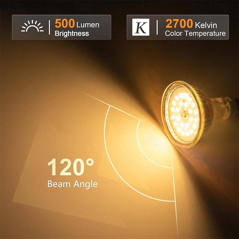 MR16 LED Bulbs GU5.3 Bi-Pin LED Bulbs Base Clear Glass Cover 12V 50W Halogen Equivalent Non-Dimmable 120 Degree Beam Angle 500LM for Landscape Spotlight Track Lights 10 Pcs4