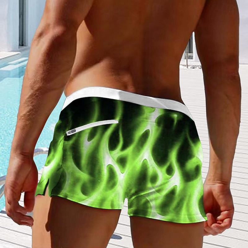 Men's Optical Illusion Flame Swim Trunks Swim Shorts Board Shorts Mid Waist Fashion Designer Surfing Holiday Beach Drawstring Pocket Elastic Waist Designer Clothing Apparel4