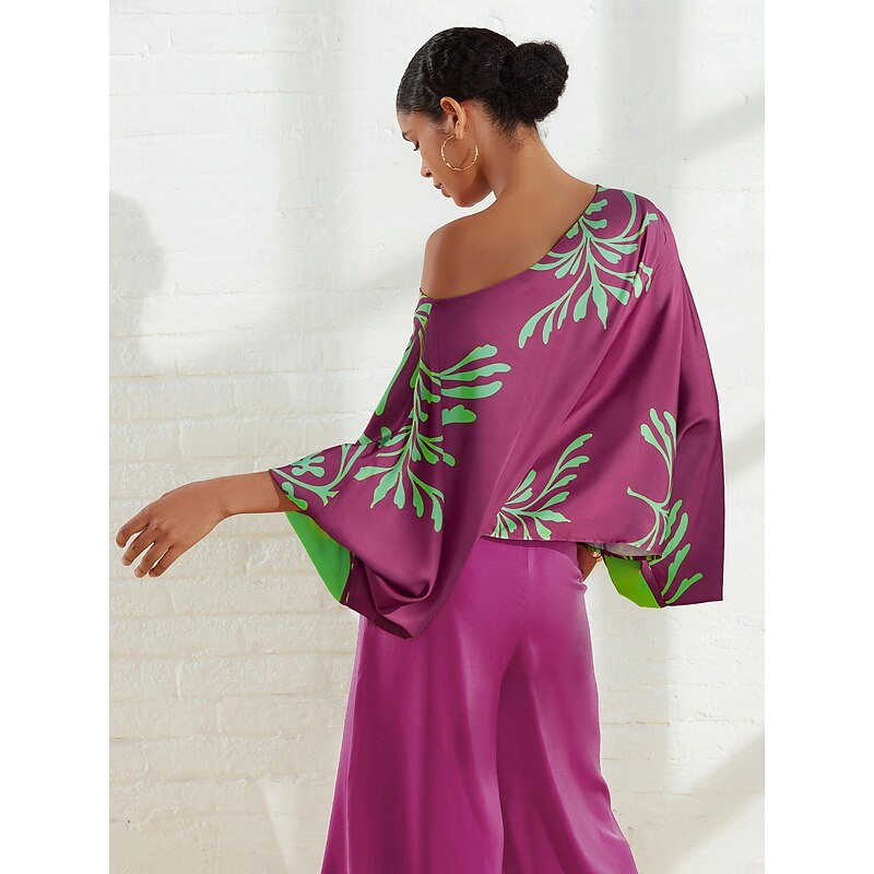 Satin Geometrical Floral Puff Sleeve Shirt4