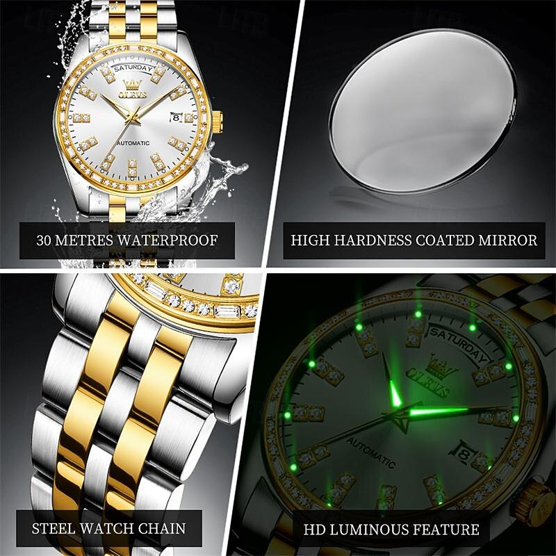 New Olevs Brand Men'S Business Watch Luminous Calendar Diamond-Set Fashion Trend Automatic Mechanical Watch Casual Waterproof Sports Watch2