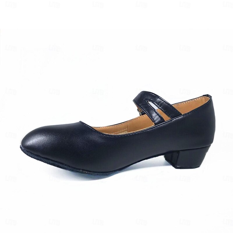 Women's Black Faux Leather Mary Jane Dance Shoes with Low Block Heel and Adjustable Strap - Comfortable Footwear for Ballet, Latin, and Ballroom Dancing3