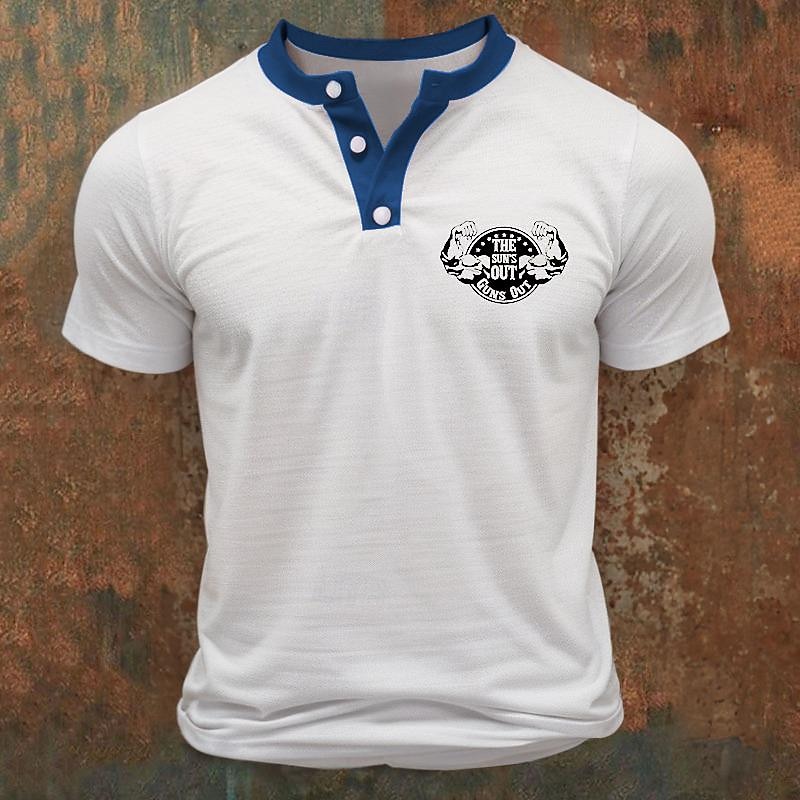Men's Button T Shirt T Shirt Henley Shirt Tee Short Sleeve Henley Spring & Summer Color Block Muscle Simulation Fashion Designer Basic Patchwork Print Vacation Street Going out Black Red Blue Top Tee
