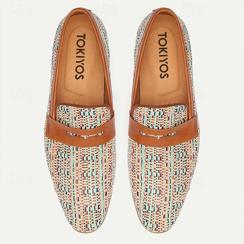 Men's Multicolor Woven Leather Loafers - Breathable Slip-On Penny Shoes for Casual and Formal Wear4