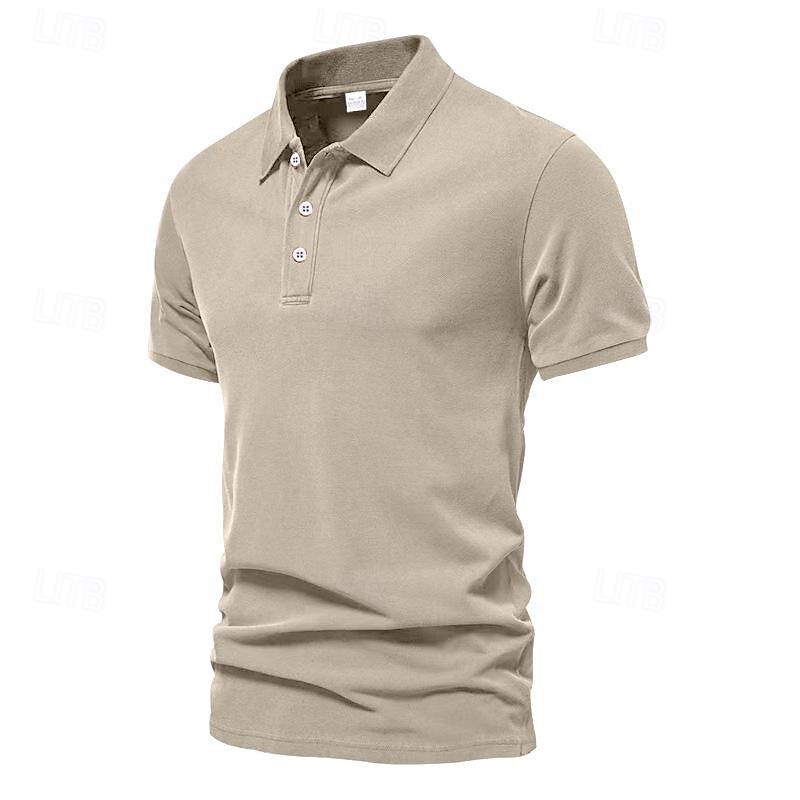 Men's Golf Shirt Golf Polo Work Casual Lapel Short Sleeve Basic Modern Plain Button Spring & Summer Regular Fit Black Army Green Blue Brown Khaki Dark Gray Golf Shirt3