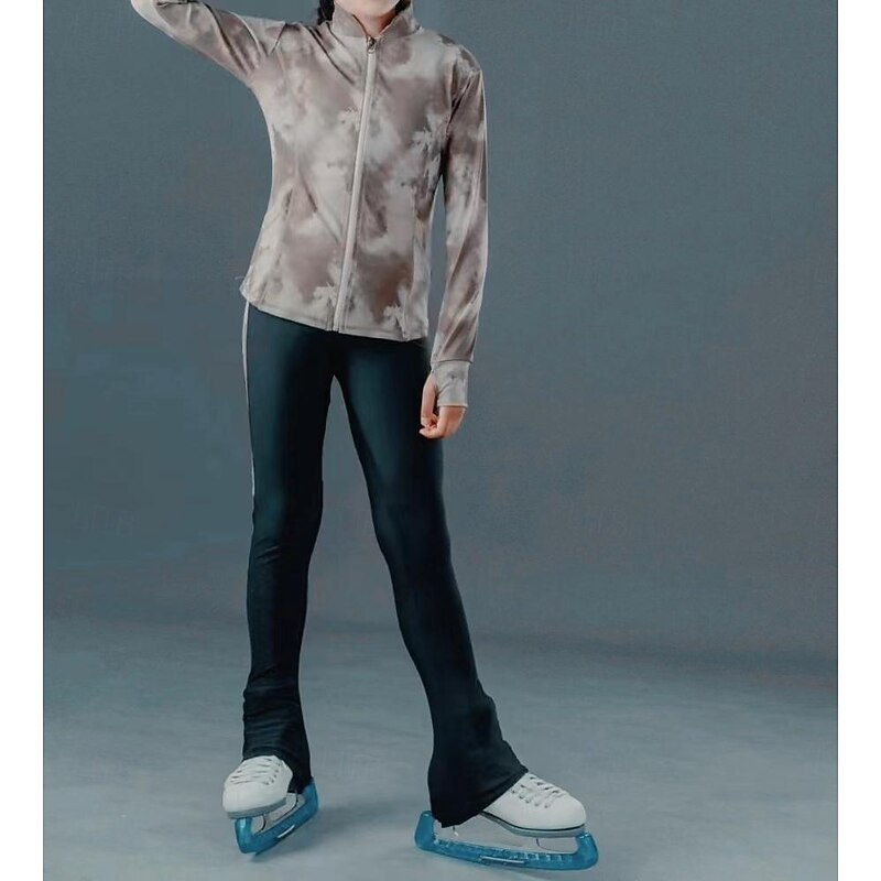 Figure Skating Pants Figure Skating Jacket with Pants Women's Girls' Ice Skating Jacket Tights Outfits Forest Green Pink Blue Patchwork Thumbhole Spandex Stretchy Training Practice Professional4