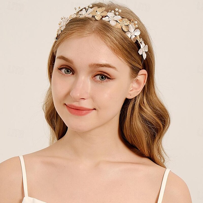 Crown Tiaras Headbands Headpiece Imitation Pearl Alloy Wedding Beach Church Cocktail Elegant Luxury With Faux Pearl Flower Headpiece Headwear