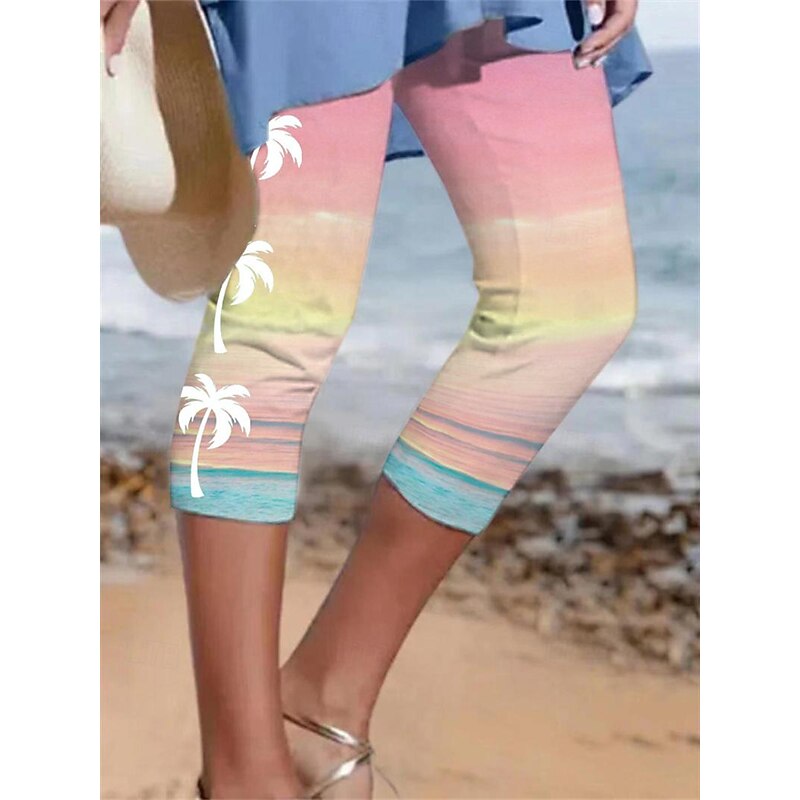 Women's Capri shorts Cozy Leggings Casual Daily Calf-Length Tree Print Breathability Comfortable Micro-elastic Vacation Weekend White Pink Navy Blue Blue Summer Regular Fit4