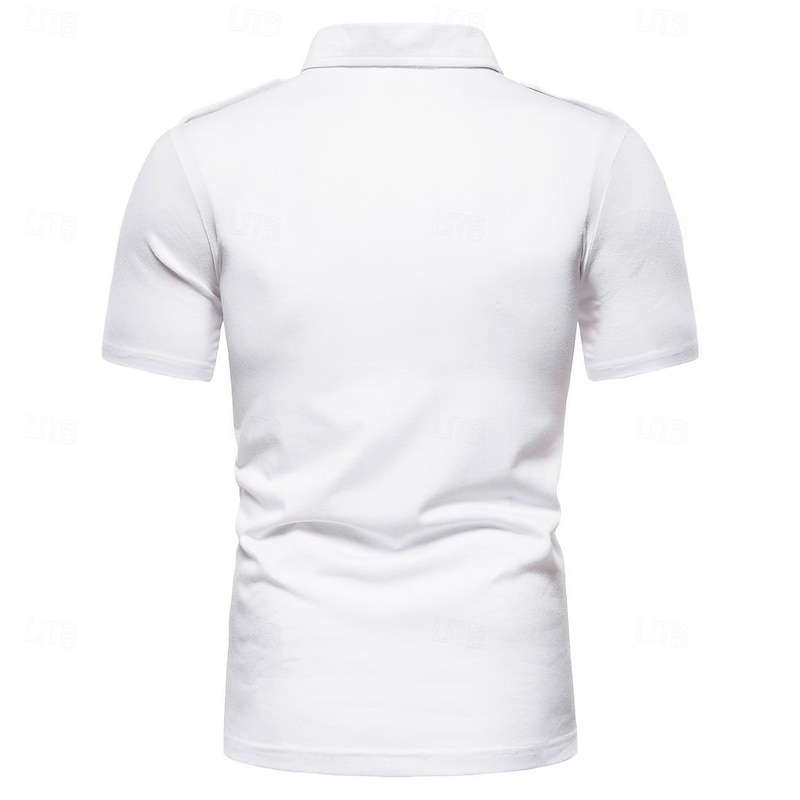 Men's Polo Shirt Golf Shirt Work Casual Lapel Short Sleeve Basic Modern Solid Color Patchwork Button Spring & Summer Regular Fit Black White Grey Polo Shirt3