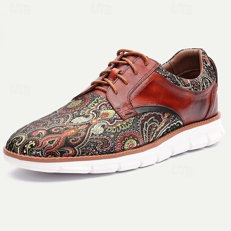 Men's Paisley Pattern Leather Sneakers – Stylish and Comfortable Casual Shoes2