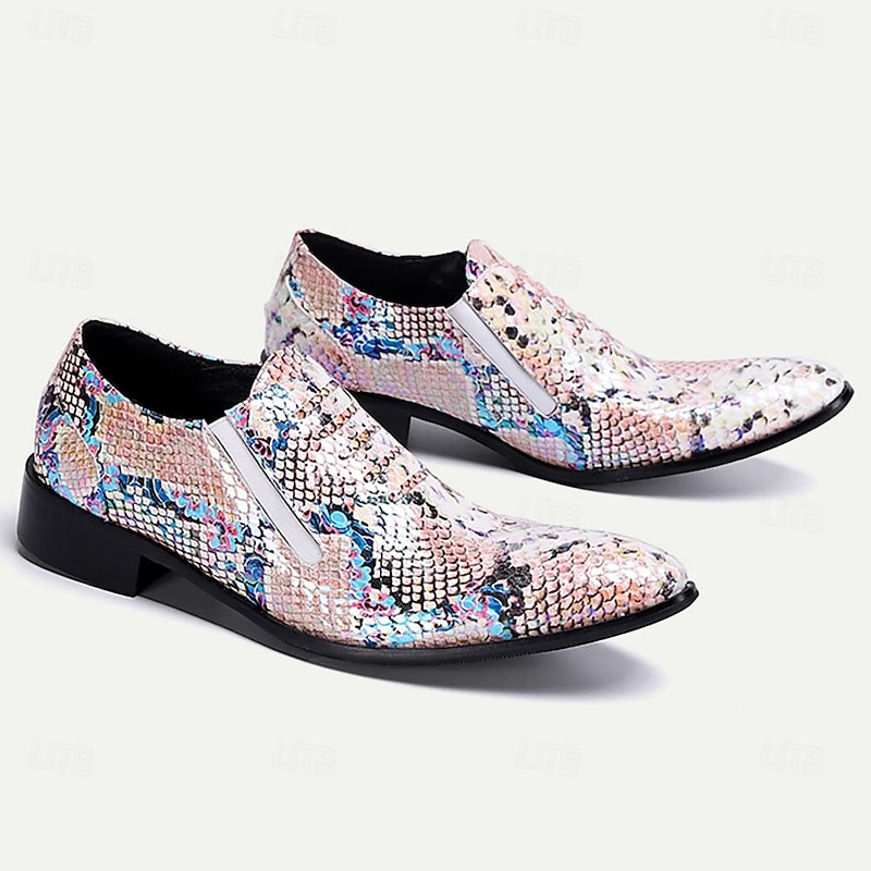 Men's Holographic Multicolor Sequin Leather Loafers with Gold Tip Elastic Gusset and Low Heel 5