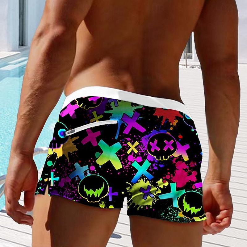Men's Skull Geometric Pattern Neon Swim Trunks Swim Shorts Board Shorts Mid Waist Fashion Designer Surfing Holiday Beach Drawstring Pocket Elastic Waist Designer Clothing Apparel2