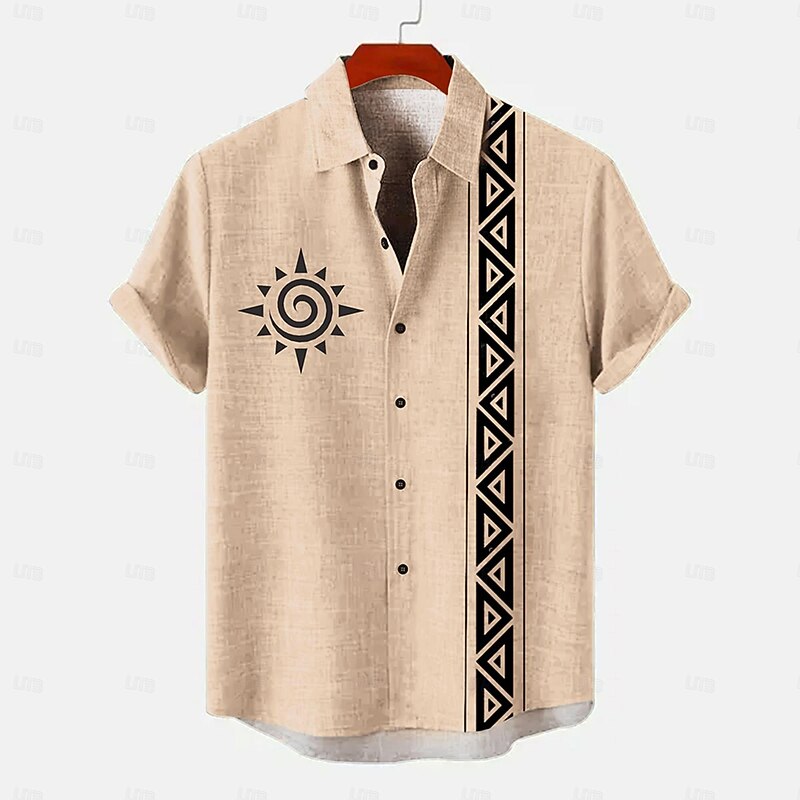 Men's Linen Shirt Button Up Shirt Retro Shirts Vintage Shirt Ethnic Shirt Vacation Daily Wear Yellow Green khaki Beige Short Sleeve Collared Shirts Summer Spring Clothing Apparel3