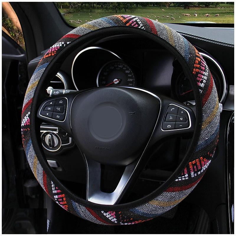 FYAUTOPER New car steering wheel cover ethnic air linen without inner ring elastic handle cover2
