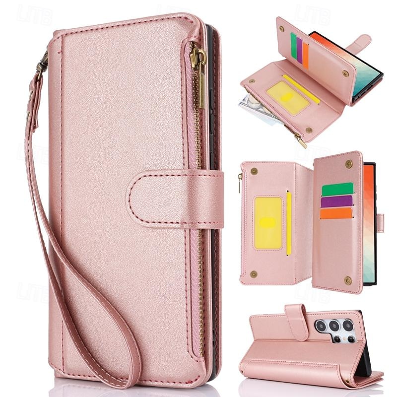Phone Case For Samsung Galaxy S24 S23 S22 Plus  Ultra S23 FE A55 5G A35 5G A25 A15 A14 A54 Wallet Case Magnetic Zipper with Lanyard Retro TPU PU Leather2