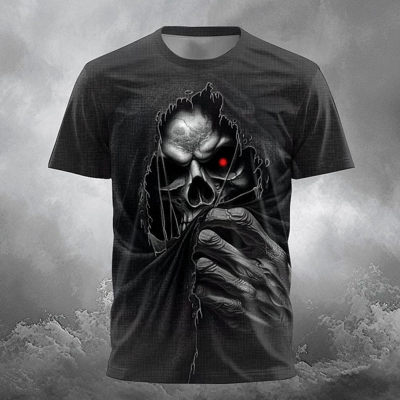 Halloween Day of the Dead Skull Men's Reaper T shirt Short Sleeve T shirt 3D Print Crew Neck Shirt Designer Gothic Party Street Casual Black Summer Spring Clothing Apparel