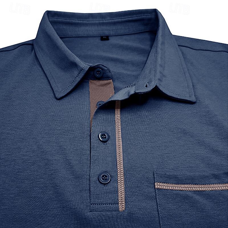 Men's Polo Shirt Golf Shirt Work Casual Lapel Ribbed Polo Collar Short Sleeve Basic Modern Color Block Patchwork Button Spring & Summer Regular Fit Dark Gray Black White Burgundy Navy Blue Blue Polo3