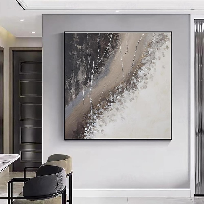 Handmade Oil Painting Canvas Wall Art Decoration Modern Minimal Black and White Abstract Texture for Home Dance Studio Decor Rolled Frameless Unstretched Painting2