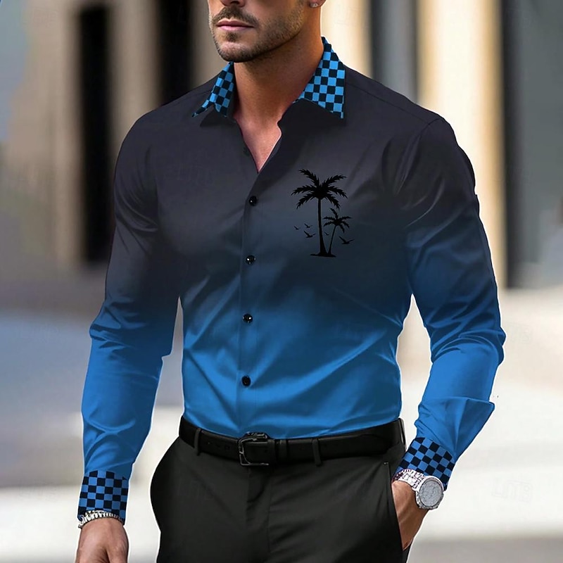 Men's Dress Shirt Printed Shirts Formal Blue Green Long Sleeve Turndown Fall Winter Clothing Apparel Buttons2