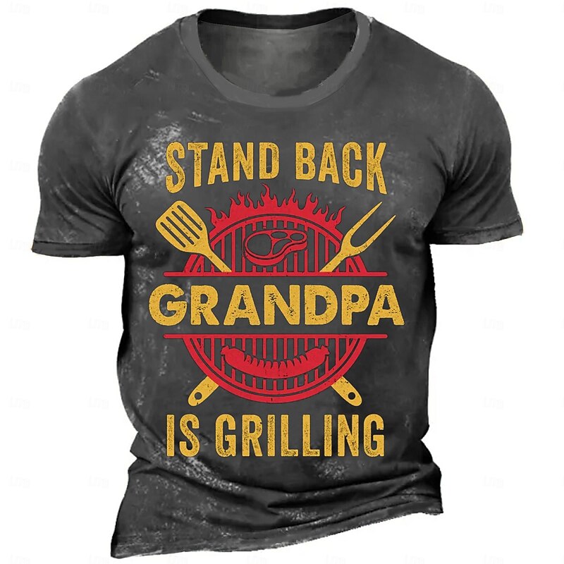Men's Graphic Short Sleeve T-Shirt - Funny 'Stand Back Grandpa Is Grilling' BBQ Hobby Tee4
