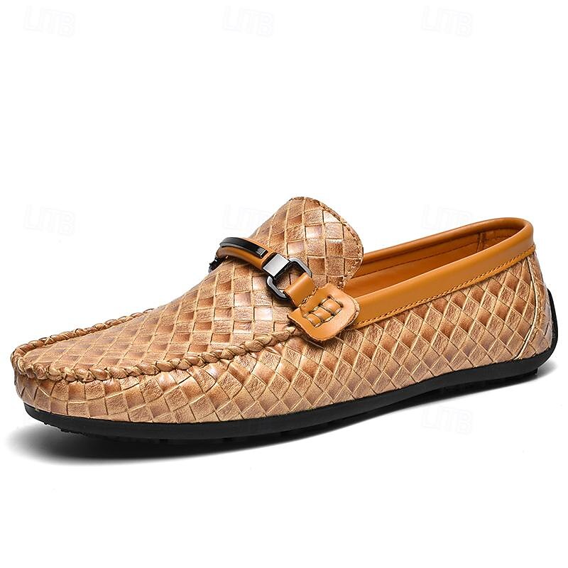 Men's Woven Leather Loafers - Stylish Buckle Slip-On Dress Shoes for Formal and Casual Occasions4