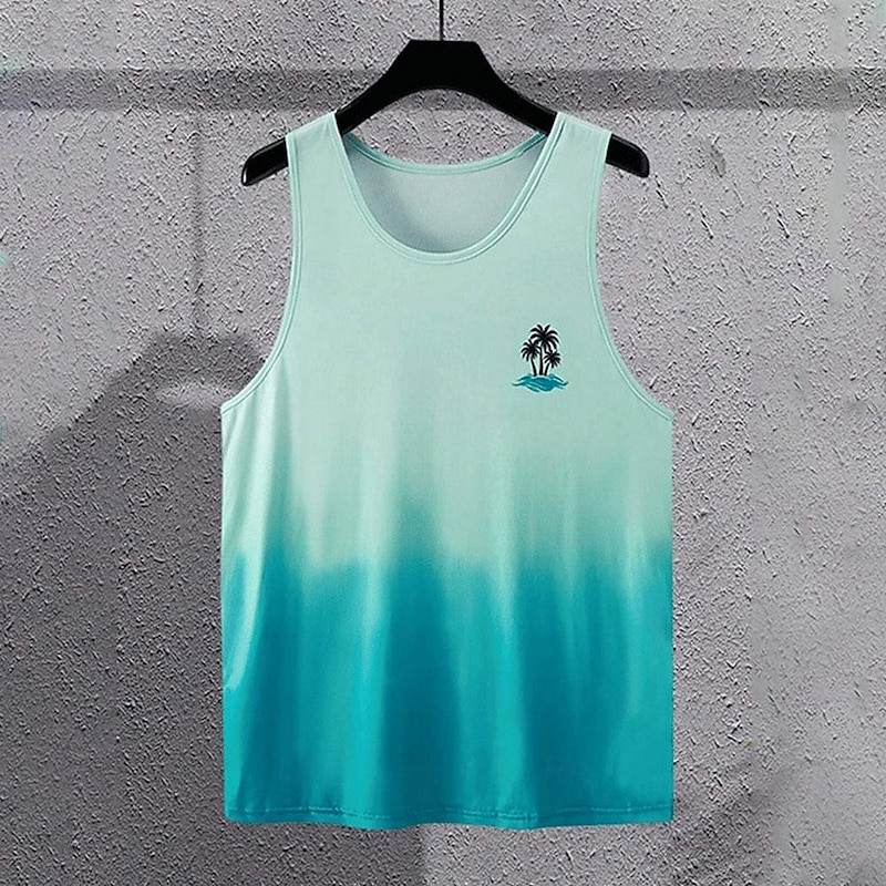 Men's Ombre T Shirt Vest Top Sleeveless T shirt 3D Print Crew Neck Shirt Vacation Tropical Party Casual Holiday Blue Summer Spring Clothing Apparel S M L XL XXL XXXL3