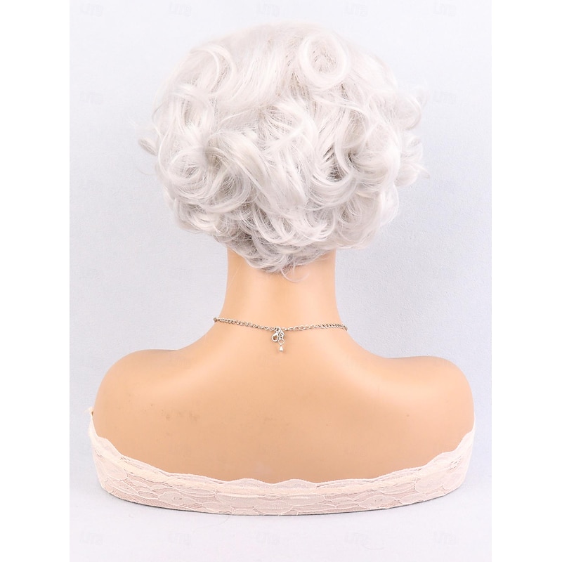 Synthetic Wig Bouncy Curl Short Bob Side Part Wig 10 inch Silver Synthetic Hair Women Dark Gray3