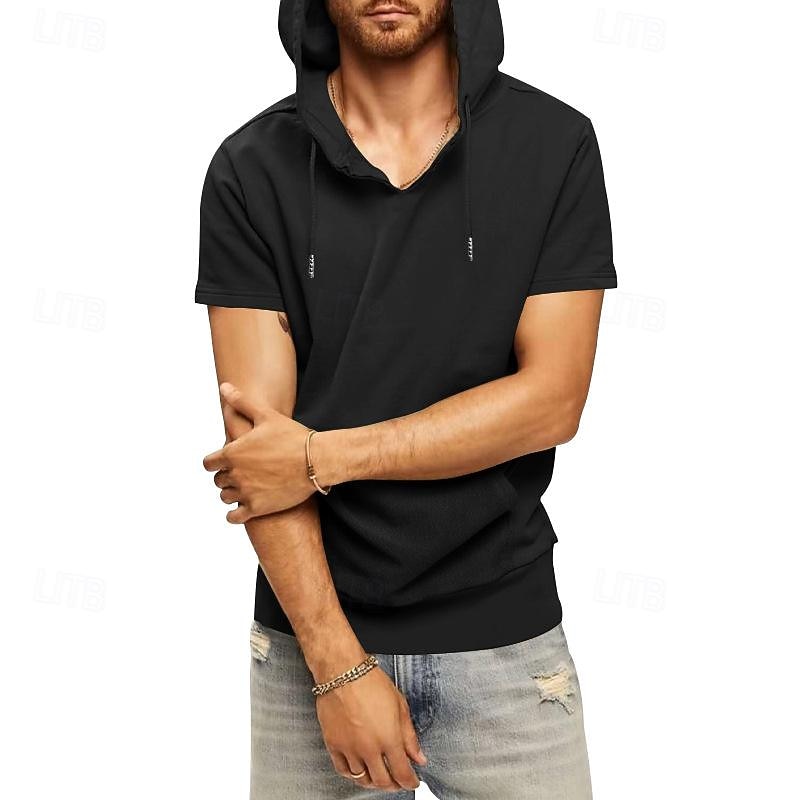 Men's Tank Top Vest Top Undershirt Sleeveless Shirt Short Sleeve Hooded Spring & Summer Plain Fashion Designer Basic Vacation Street Going out Black White Khaki Top Tee for Men2