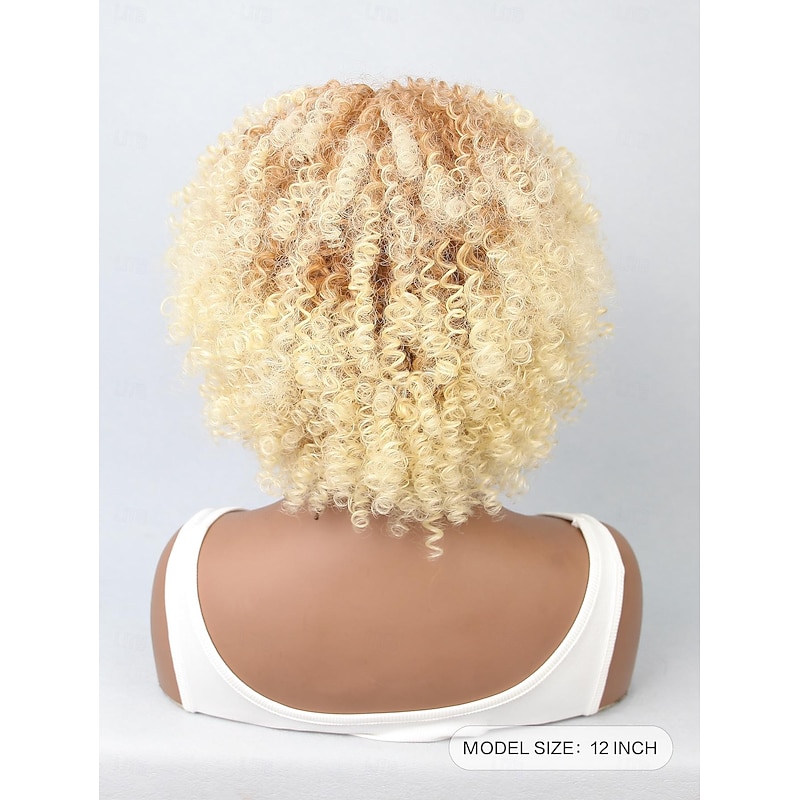 Synthetic Wig Water Wave Bob Neat Bang Wig 12 inch Light golden Synthetic Hair Women's Blonde Multi-color3