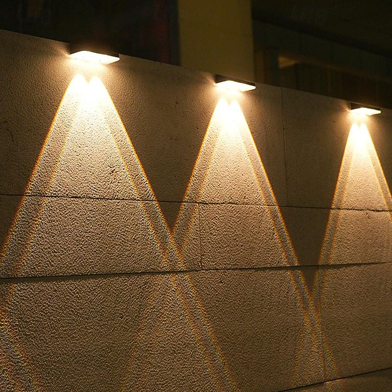 Solar Fence Lights, Outdoor Waterproof Solar Deck Lights, Sola Wall Light Tri-color Dimmable Courtyard Wall Porch Decoration Atmosphere Landscape Lamp Solar Wall Washing Light 1/2/4Pcs3