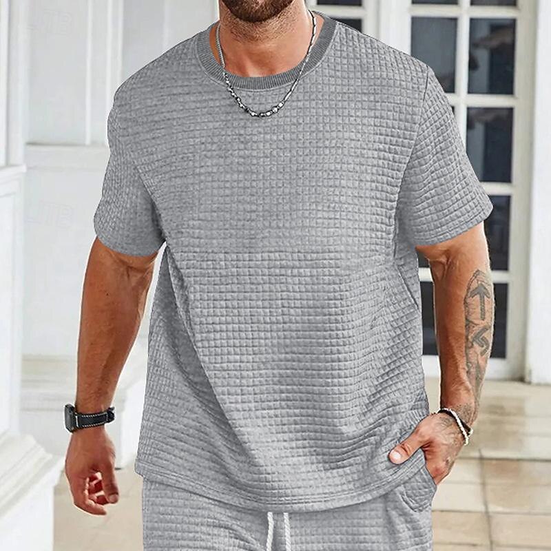Men's Waffle Tee Waffle Shirt T Shirt Tee Short Sleeve Crew Neck Spring & Summer Plain Fashion Designer Basic Vacation Street Going out Black White Light Grey Top Tee for Men4