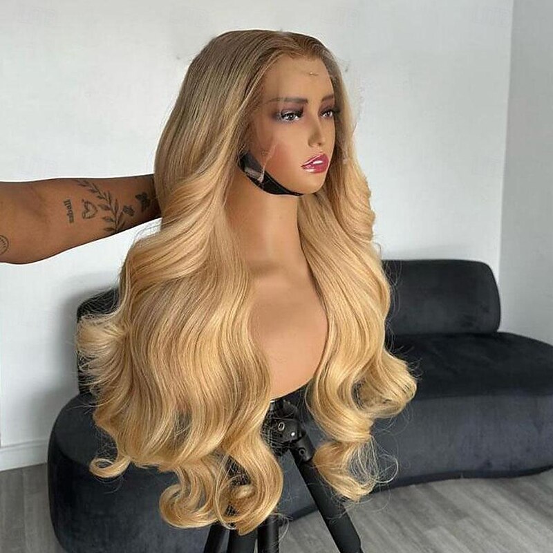 Glueless Ombre 13x4 Lace Front Wig Brazilian Virgin Hair Glueless Wavy Ombre Honey Blonde Lace Front Human Hair Wig Pre-Plucked For Women2